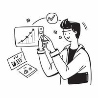 Financial analyst using augmented reality for interactive stock valuation concept as A financial analyst in an office using augmented reality on a tablet for interactive stock valu Dynamics vector