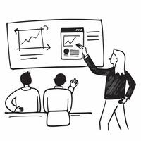 Financial analyst presenting stock valuations in a hybrid meeting concept as A financial analyst presenting stock valuations in a hybrid meeting with reports displayed in the offic Dynamics vector
