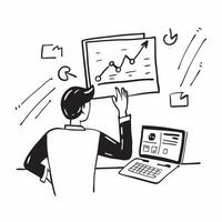 Financial journalist reporting on stock valuation trends concept as A financial journalist in a newsroom reporting on stock valuation trends using a computer highlighting expertise Dynamics vector