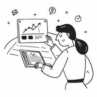 Financial planner reviewing stock portfolio performance reports concept as A financial planner in an office reviewing stock portfolio performance reports on a laptop highlighting t Dynamics vector