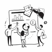 Financial team collaborating on budget planning concept as A illustration of a financial team collaborating on budget planning using charts and digital tools with an 8 color Dynamics vector