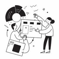 Flat design as Business partners working on a project concept as A icon illustration of business partners working on a project together using charts and graphs with an 8 color pa Dynamics vector