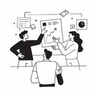 Flat design as Business team analyzing data in a meeting room concept as A icon illustration of a business team analyzing data in a meeting room using a 3 color scheme to highlig Dynamics vector