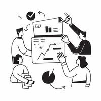 Flat design as Business team collaborating in a modern office using digital tools concept as A icon illustration of a business team in a modern office collaborating using digital Dynamics Set 6 vector