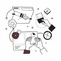 Flat design as Cross functional team collaborating on a project concept as A icon illustration of a cross functional team collaborating on a project using digital tools and chart Dynamics vector