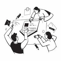 Flat design as Colleagues working on a business proposal in a meeting concept as A icon illustration of colleagues working on a business proposal in a meeting using a 3 color sch Dynamics vector