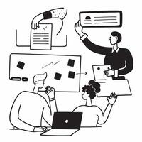 Flat design as Design team collaborating on a new product concept as A icon illustration of a design team collaborating on a new product using digital tools and creative software Dynamics Set 2 vector