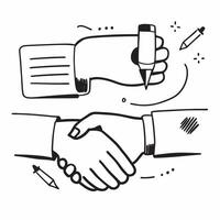 Flat design as Doodle line icon of a handshake concept as A doodle line icon of a handshake symbolizing agreement partnership and collaboration perfect for business agreements and Dynamics vector