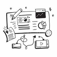 Flat design as Doodle line icon of a presentation screen concept as A doodle line icon of a presentation screen representing presentations business meetings and professional discus Dynamics vector