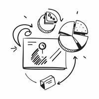 Flat design as Doodle line icon of a pie chart concept as A doodle line icon of a pie chart representing data analysis statistics and business insights ideal for presentations and Dynamics Set 2 vector