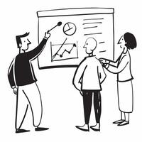 Flat design as Executives reviewing company performance in a board meeting concept as A icon illustration of executives reviewing company performance in a board meeting using a 3 Dynamics vector