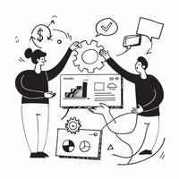 Flat design as Financial team collaborating on budget planning concept as A icon illustration of a financial team collaborating on budget planning using charts and digital tools Dynamics vector
