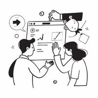 Flat design as HR team collaborating on employee engagement strategies concept as A icon illustration of an HR team collaborating on employee engagement strategies using charts a Dynamics vector