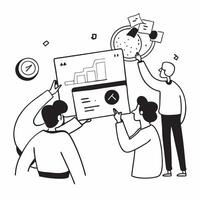 Flat design as HR team collaborating on employee engagement strategies concept as A icon illustration of an HR team collaborating on employee engagement strategies using charts a Dynamics Set 2 vector