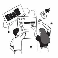 Flat design as Marketing team collaborating on a product launch concept as A icon illustration of a marketing team collaborating on a product launch using digital tools and chart Dynamics Set 2 vector