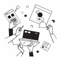 Flat design as Marketing team collaborating on a product launch concept as A icon illustration of a marketing team collaborating on a product launch using digital tools and chart Dynamics vector