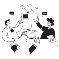 Flat design as Marketing consultant collaborating with clients concept as A icon illustration of a marketing consultant collaborating with clients using laptops and digital tools Dynamics vector