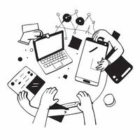 Flat design as Marketing team collaborating on a product launch concept as A icon illustration of a marketing team collaborating on a product launch using digital tools and chart Dynamics Set 3 vector