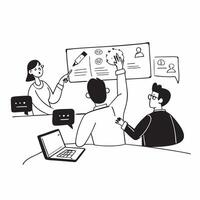 Flat design as Project manager leading a hybrid meeting concept as A icon illustration of a project manager leading a hybrid meeting with both onsite and remote participants usin Dynamics vector