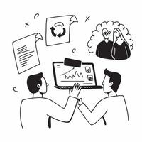 Flat design as Sales team collaborating in a virtual meeting concept as A icon illustration of a sales team collaborating in a virtual meeting using conferencing tools with Dynamics vector