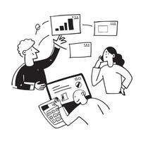 Flat design as Sales team collaborating in a virtual meeting concept as A illustration of a sales team collaborating in a virtual meeting using conferencing tools with Dynamics Set 3 vector