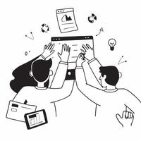 Flat design as Sales team collaborating in a virtual meeting concept as A illustration of a sales team collaborating in a virtual meeting using conferencing tools with Dynamics Set 2 vector