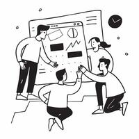 Flat design as Team discussing project milestones in a meeting room concept as A illustration of a team discussing project milestones in a meeting room utilizing a 3 color p Dynamics vector