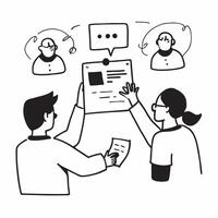 Flat design as Team discussing customer feedback in a business meeting concept as A illustration of a team discussing customer feedback in a business meeting using a 3 color Dynamics vector