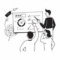 Flat design as Team members discussing quarterly targets in a business meeting concept as A illustration of team members discussing quarterly targets in a business meeting u Dynamics vector