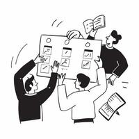 Flat design as Team members collaborating on a project plan concept as A illustration of team members collaborating on a project plan in a modern workspace using a 3 color t Dynamics Set 2 vector