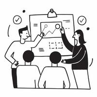 Flat design as Team members discussing market trends in a business meeting concept as A illustration of team members discussing market trends in a business meeting using a 3 Dynamics vector