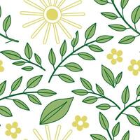 Fresh spring sunshine seamless pattern with vibrant light rays and blooming flowers for energizing spring visuals concept as Energizing spring sunshine pattern with vibrant rays an Dynamics vector