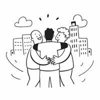 Friends embracing with a cityscape background concept as Friends embracing blended with a cityscape background symbolizing the joy of reunion and urban life Ideal for social and c Dynamics vector