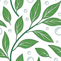 Fresh spring nature seamless pattern with crisp green leaves and dewdrops for a revitalizing spring aesthetic concept as Dew kissed leaves pattern with vibrant green hues and dewdr Dynamics vector