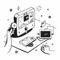 Gamer playing on a glossy gaming console in a home setup concept as Camera movement Zoom into the glossy gaming console and screen Scene A home gaming setup with modern decor Det Dynamics vector
