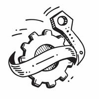 Gear and Wrench with Mechanics Wording concept as A detailed illustration of a gear and a wrench symbolizing mechanics and engineering The word Mechanics is prominently displayed Dynamics vector