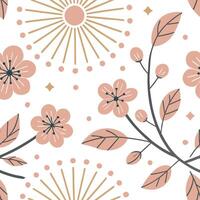 Gentle spring sunshine seamless pattern with soft rays and light floral elements for peaceful elegant designs concept as Elegant spring sunshine pattern with soft rays and delicate Dynamics vector