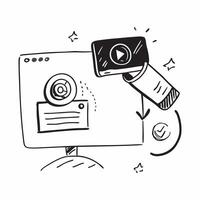 Glossy Glowing Holographic Conference Call and Webcam concept as A photo showing a glossy glowing holographic conference call icon and a webcam The objects are positioned centrall Dynamics vector