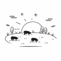 Golden hour over a serene meadow with grazing animals concept as A tranquil meadow with grazing animals illuminated by the golden hour light providing a clean and calm background f Dynamics vector