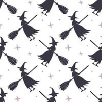 Halloween witches and broomsticks seamless tile pattern with mystical elements and dark colors for magical decor concept as Mystical witches and broomsticks arranged seamlessly wit Dynamics vector