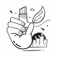 Hand holding a cut leaf in a factory concept as A hand holding a cut leaf in a factory symbolizing sustainable manufacturing practices and corporate social responsibility in indust Dynamics vector