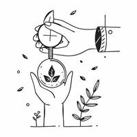Hand holding a cut leaf near a wind turbine concept as A hand holding a cut leaf near a wind turbine representing renewable energy initiatives and corporate social responsibility i Dynamics vector