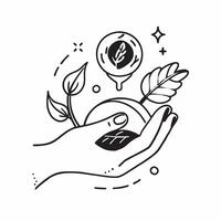 Hand holding a cut leaf with a CSR logo concept as A hand holding a cut leaf with a CSR logo in the background representing corporate social responsibility branding and commitment Dynamics vector
