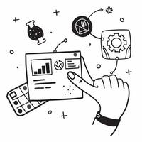Hand Holding Laptop with Holographic AI Icon and Analytics Icon concept as A photo depicting a hand holding a laptop with a glossy glowing holographic AI icon and analytics icon T Dynamics vector