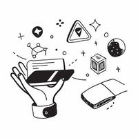 Hand Holding Laptop with Holographic VR Icon and AR Icon concept as A photo featuring a hand holding a laptop with a glossy glowing holographic VR icon and AR icon The objects are Dynamics Set 4 vector