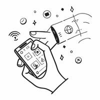 Hand Holding Mobile Phone with Holographic AI Icon and Machine Learning Icon concept as A photo depicting a hand holding a mobile phone with a glossy glowing holographic AI icon an Dynamics Set 11 vector