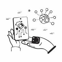 Hand Holding Tablet with Holographic AI Icon and Robotics Icon concept as A photo depicting a hand holding a tablet with a glossy glowing holographic AI icon and robotics icon The Dynamics vector