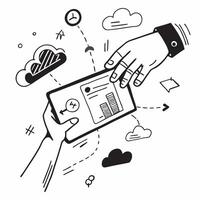 Hand Holding Tablet with Holographic Cloud Icon and Analytics Icon concept as A photo featuring a hand holding a tablet with a glossy glowing holographic cloud icon and analytics i Dynamics Set 2 vector