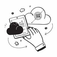 Hand Holding Tablet with Holographic Cloud Icon and Analytics Icon concept as A photo featuring a hand holding a tablet with a glossy glowing holographic cloud icon and analytics i Dynamics Set 3 vector
