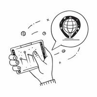 Hand Holding Tablet with Holographic Smart City Icon and Device Icon concept as A photo featuring a hand holding a tablet with a glossy glowing holographic smart city icon and devi Dynamics vector